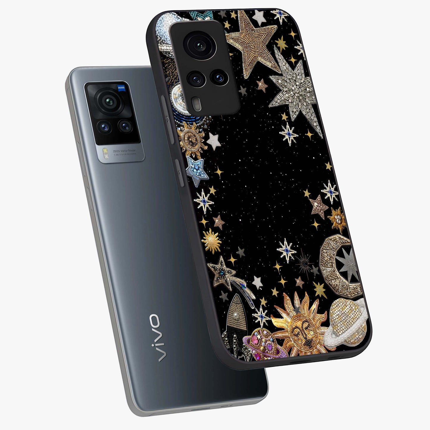 Galactic Jewel Stars Glass Case displayed in angled mockup highlighting shining celestial star design with cosmic aesthetic style.