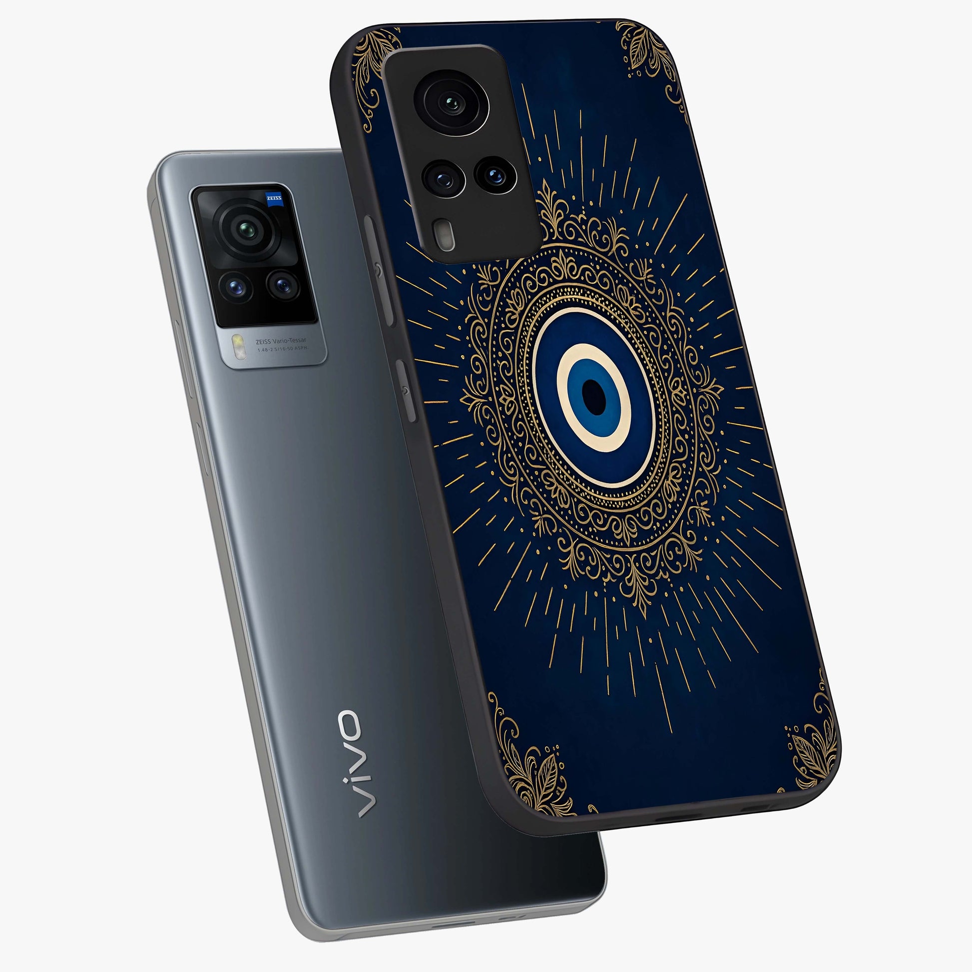 Golden Celestial Charm Glass Case displayed in angled mockup highlighting sparkling cosmic charm design with celestial aesthetic.