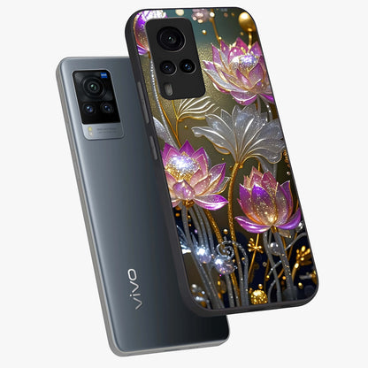 Golden Floral Majesty Glass Case displayed in angled mockup highlighting elegant flower design with royal golden aesthetic.