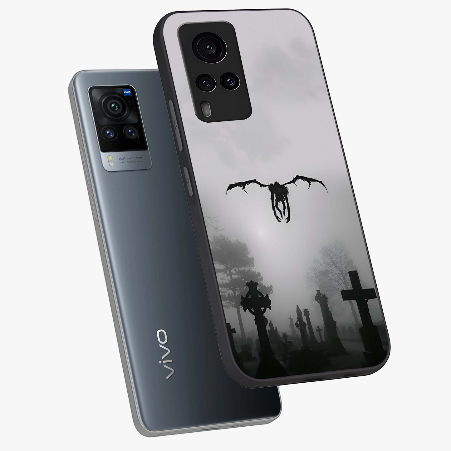 Graveyard Shadow Descent Glass Case displayed in angled mockup highlighting eerie shadow illustration with gothic aesthetic.
