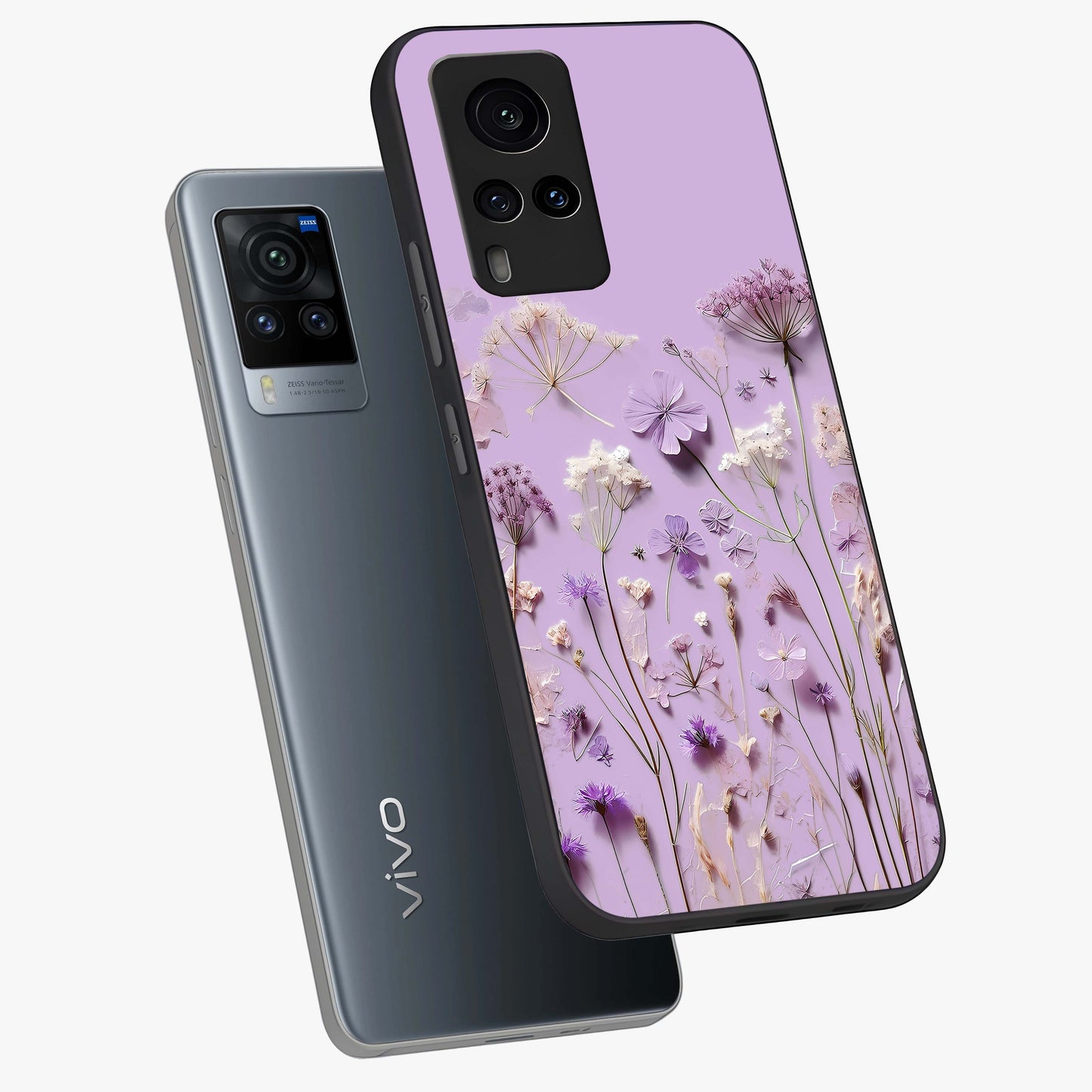 Lavender Blossom Dream Glass Case displayed in angled mockup highlighting dreamy lavender flower design with calming aesthetic style.