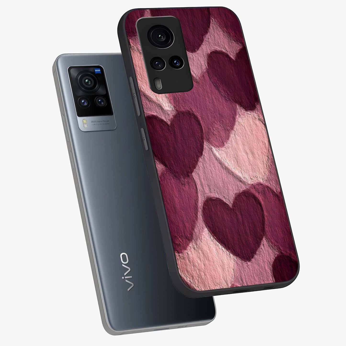 Layered Paper Hearts Glass Case displayed in angled mockup highlighting creative paper craft heart design with romantic aesthetic.