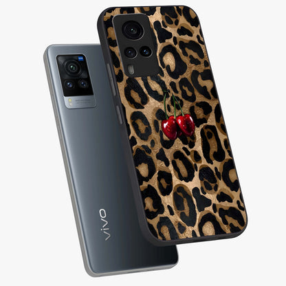 Leopard Wild Cherry Glass Case displayed in angled mockup highlighting bold animal print design with playful cherry aesthetic.