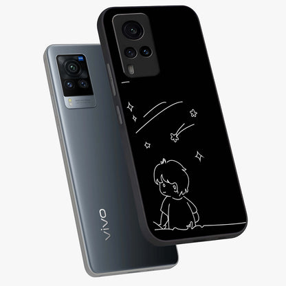 Line Art Boy With Shooting Stars Glass Case displayed in angled mockup highlighting elegant line art design with dreamy star aesthetic.