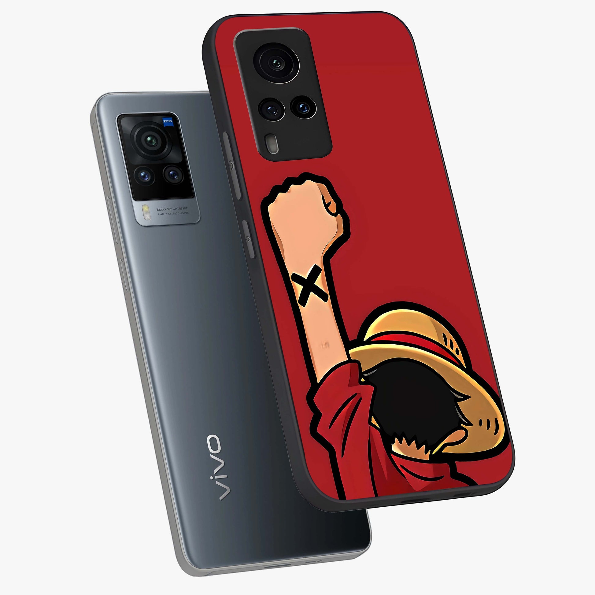 Luffy X Spirit Glass Case displayed in angled mockup highlighting powerful anime design with energetic action aesthetic.