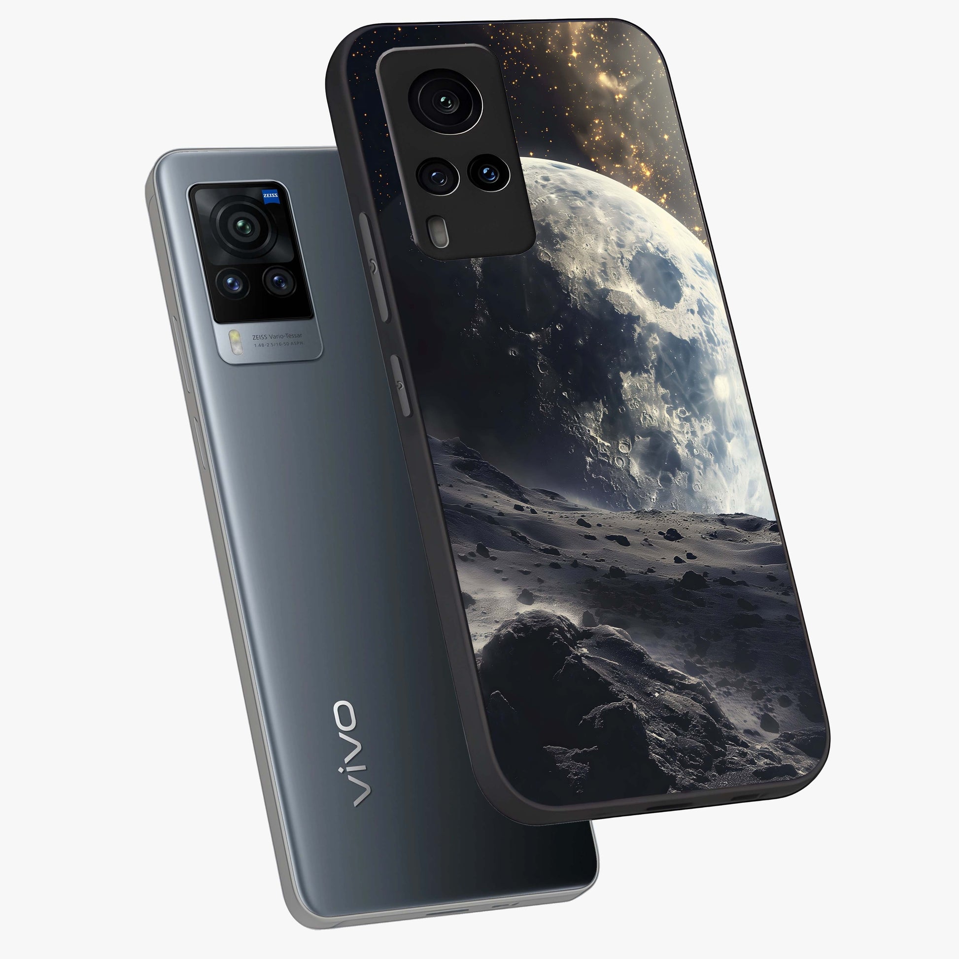 Lunar Horizon Glow Glass Case displayed in angled mockup highlighting celestial moon design with dreamy night aesthetic.