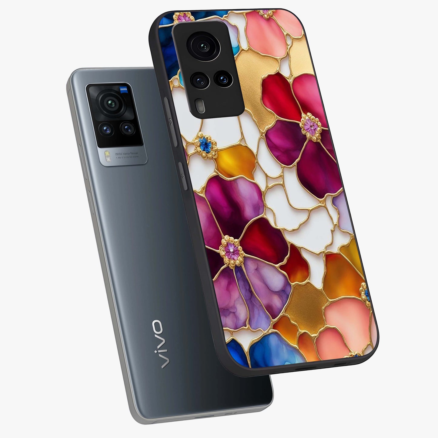Marble Flower Pattern Glass Case displayed in angled mockup highlighting elegant marble floral design with modern aesthetic.