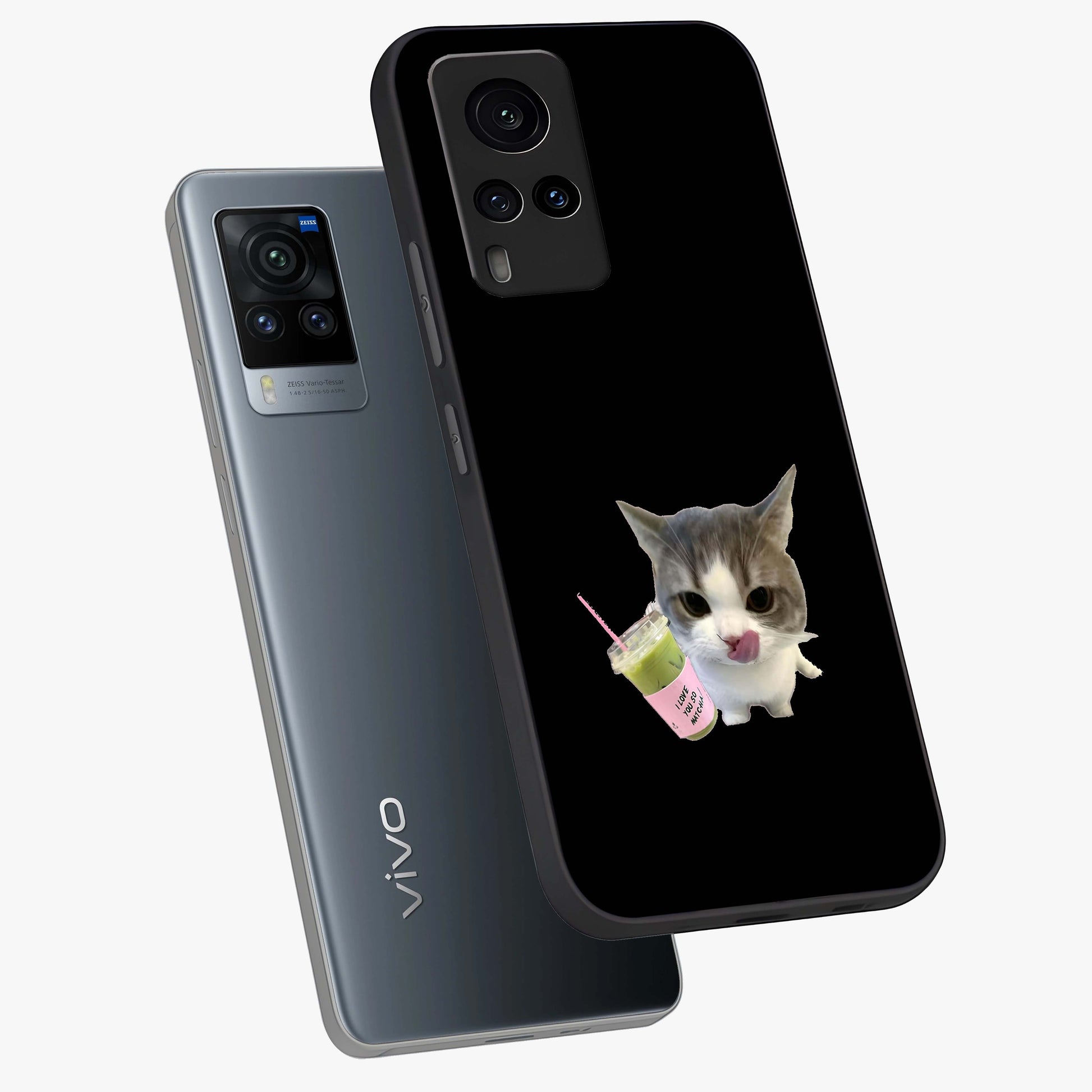 Matcha Cat Style Glass Case displayed in angled mockup highlighting playful feline design with pastel matcha aesthetic.