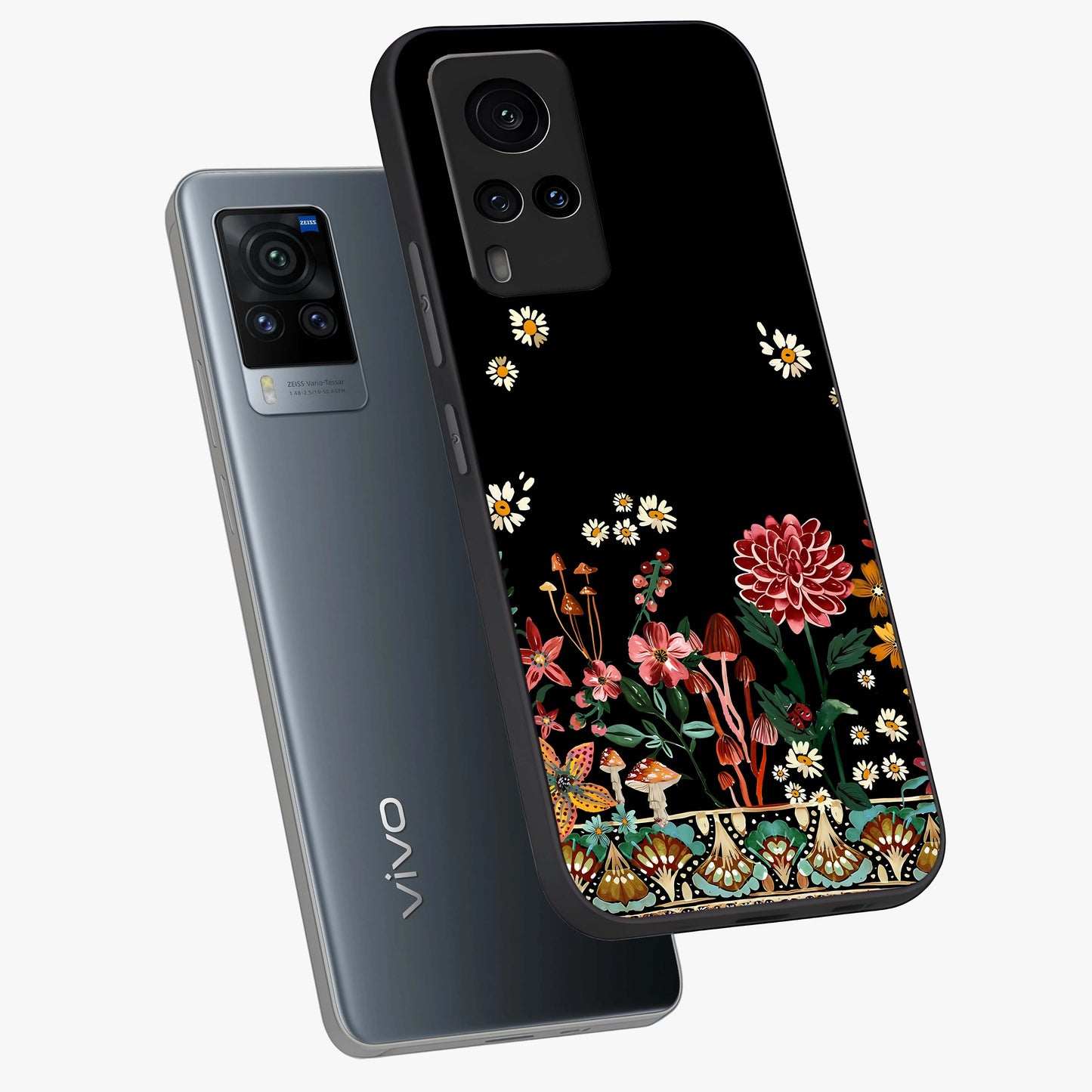 Midnight Bloom Pattern Glass Case displayed in angled mockup highlighting elegant flower design with midnight aesthetic style.
