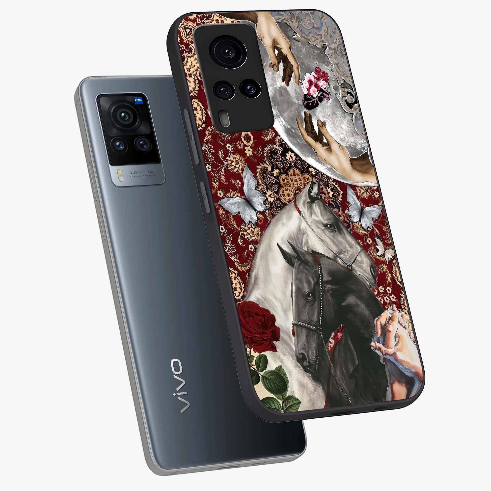 Moonlit Royal Stallion Glass Case displayed in angled mockup highlighting powerful stallion illustration with royal night aesthetic.