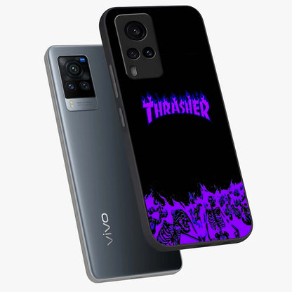 Neon Flame Riot Glass Case displayed in angled mockup highlighting glowing flame design with vibrant neon aesthetic.