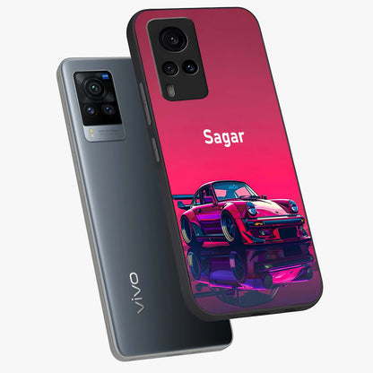Neon Pink Porsche Glass Case displayed in angled mockup highlighting sleek neon pink car design with racing aesthetic.