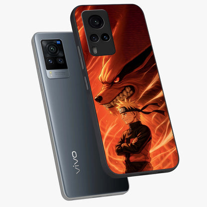 Nine Tails Legacy Glass Case displayed in angled mockup highlighting dynamic anime beast illustration with bold mystical aesthetic.