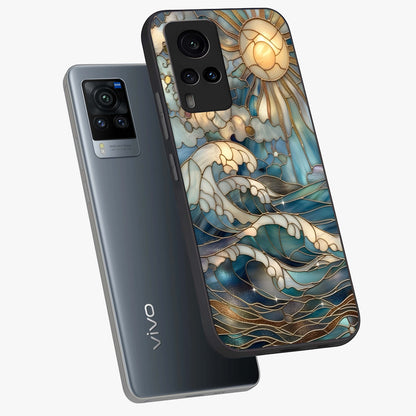 Oceanic Stained Printed Glass Case displayed in angled mockup highlighting colorful aquatic design with artistic aesthetic style.