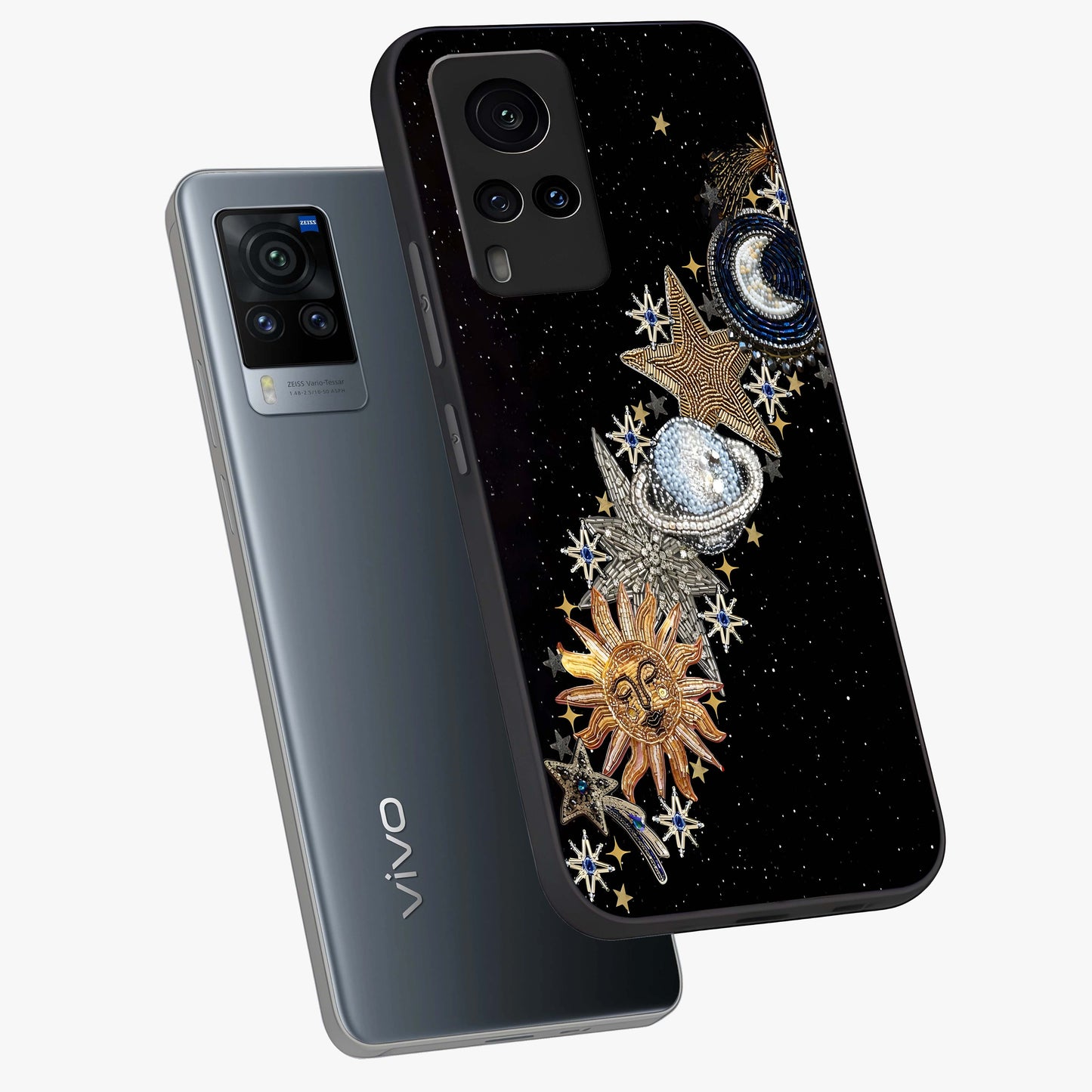 Pearls Universe Object Glass Case displayed in angled mockup highlighting celestial pearl design with dreamy aesthetic.