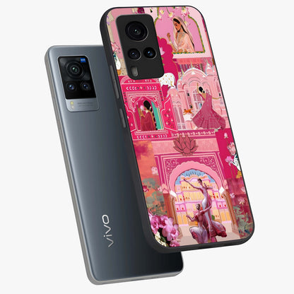 Pink Palace Muse Glass Case displayed in angled mockup highlighting dreamy palace illustration with soft pink aesthetic.