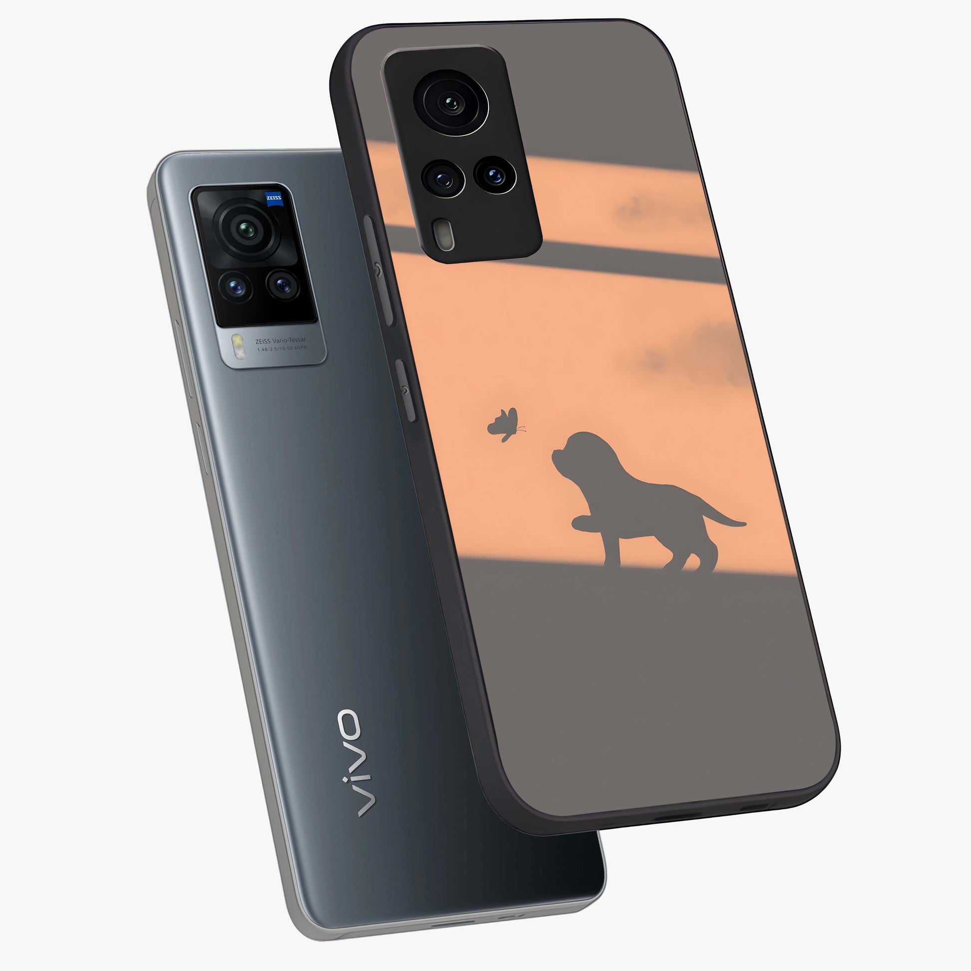 Puppy Shadow Art Glass Case displayed in angled mockup highlighting playful dog illustration with artistic shadow aesthetic.
