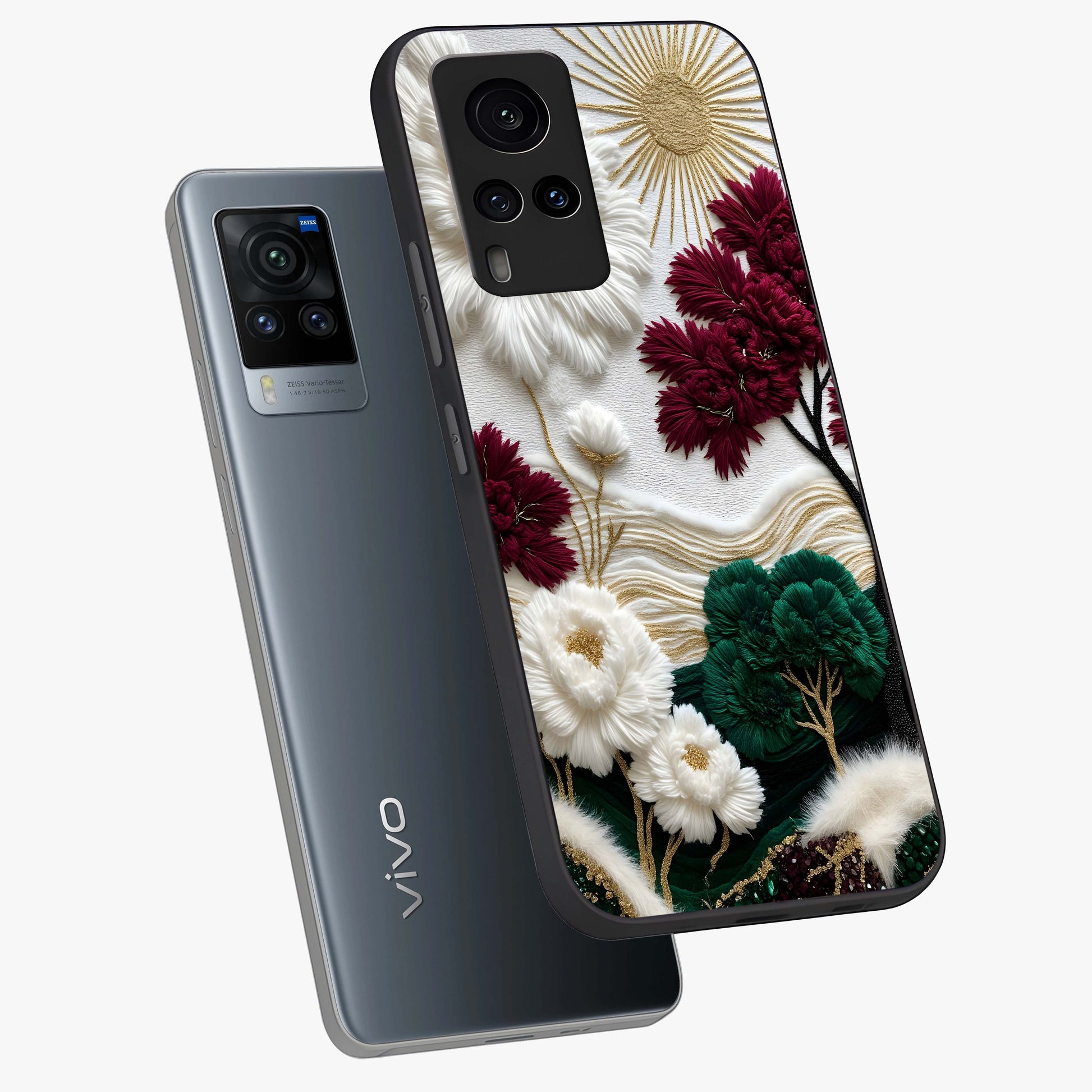 Radiant Bloom Elegance Glass Case displayed in angled mockup highlighting graceful floral design with radiant aesthetic style.