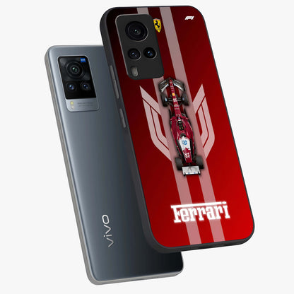 Red Ferrari F1 Vertical Glass Case displayed in angled mockup highlighting high speed racing design with bold automotive aesthetic.