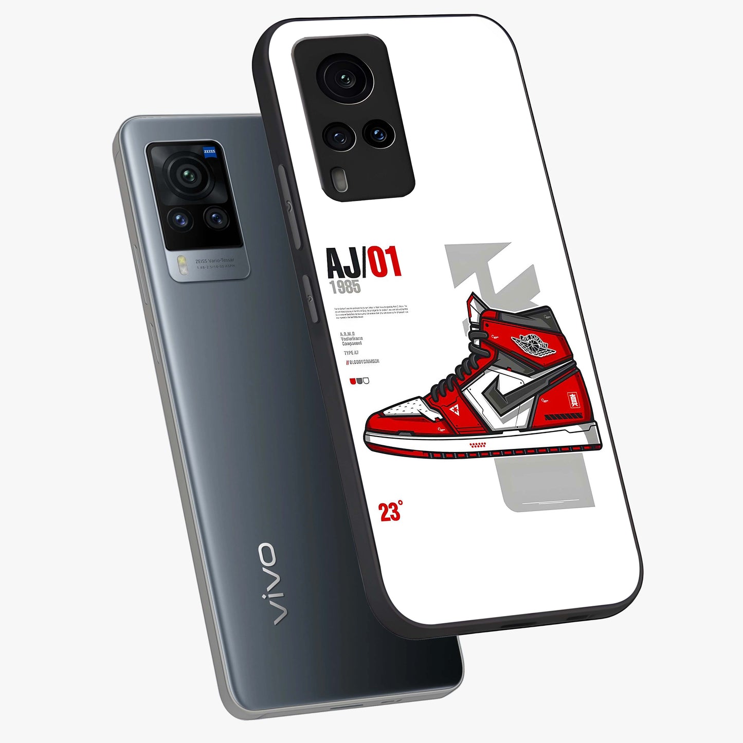 Retro Sneaker Blueprint Glass Case displayed in angled mockup highlighting detailed shoe design with sporty retro aesthetic.
