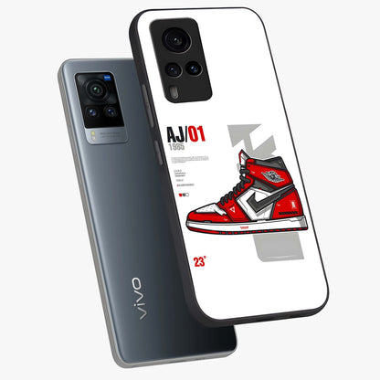 Retro Sneaker Blueprint Glass Case displayed in angled mockup highlighting detailed shoe design with sporty retro aesthetic.