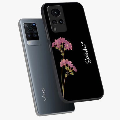 Riching Lavender Flower Custom Name Glass Case displayed in angled mockup highlighting delicate lavender flower design with custom name feature.