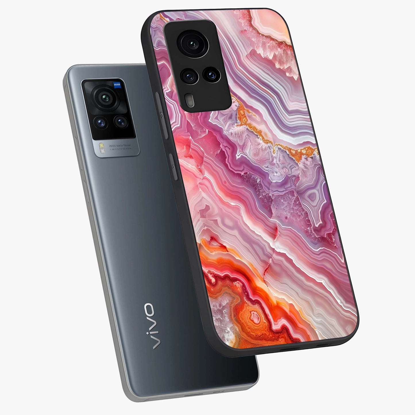 Rose Quartz Marble Glass Case displayed in angled mockup highlighting elegant marble pattern with soft aesthetic style.
