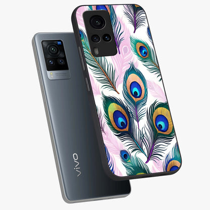 Royal Peacock Feathers Glass Case displayed in angled mockup highlighting vibrant feather pattern with regal aesthetic style.