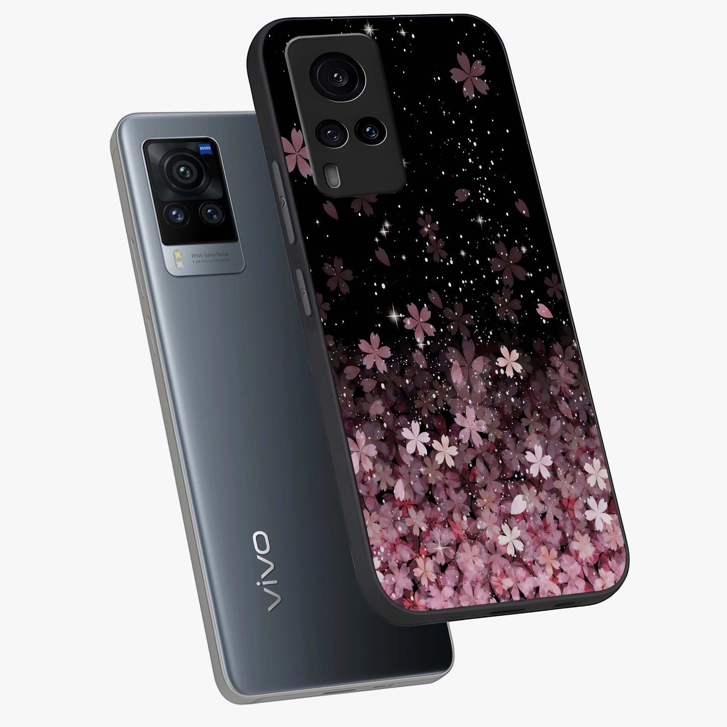 Small Starry Flowers Glass Case displayed in angled mockup highlighting tiny flower pattern with celestial aesthetic style.