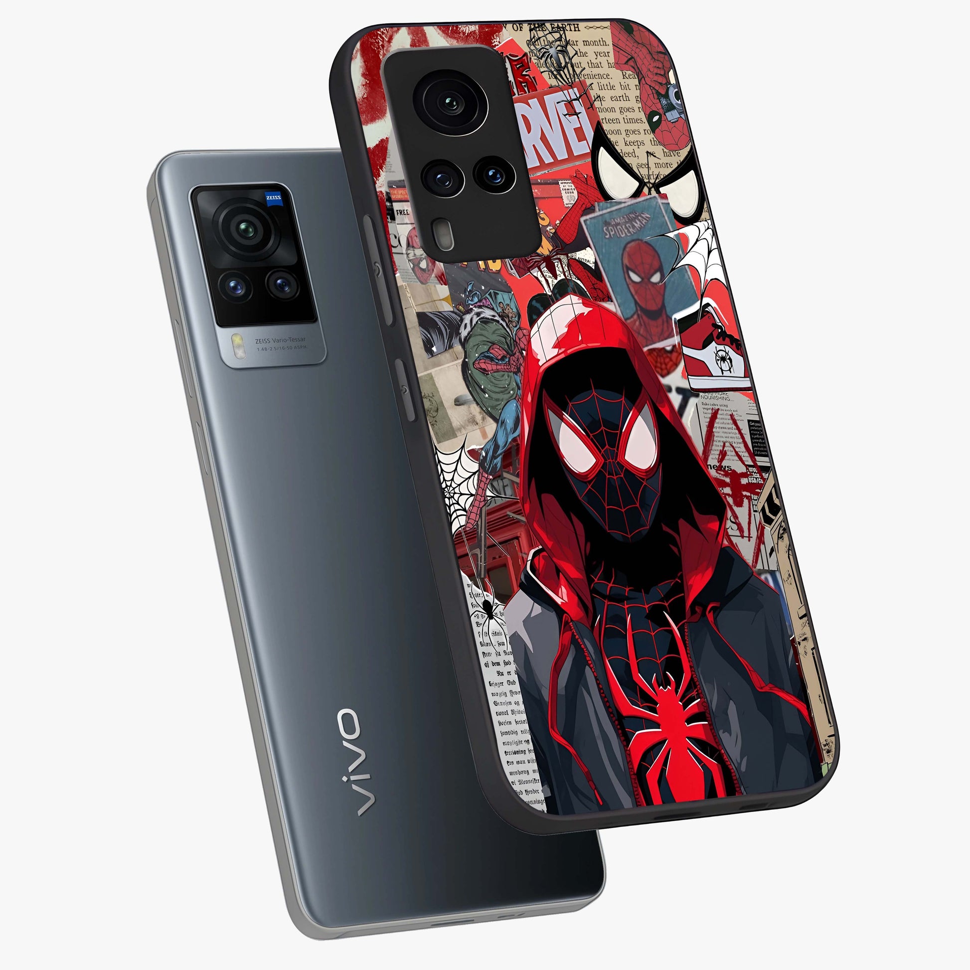 Spider Collage Street Glass Case displayed in angled mockup highlighting dynamic street style collage design with comic aesthetic.