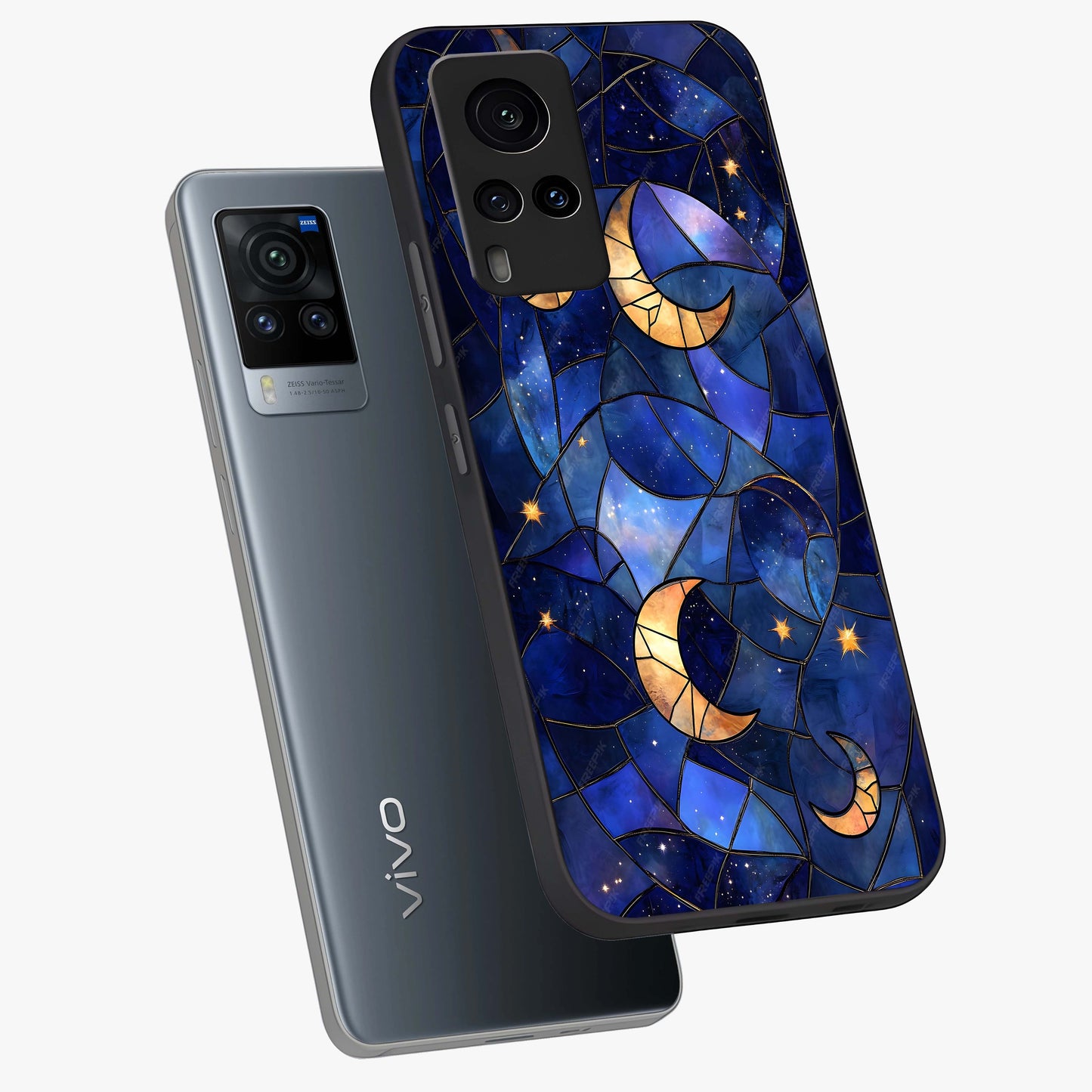 Starlit Sky Tapestry Glass Case displayed in angled mockup highlighting celestial night pattern with artistic aesthetic style.
