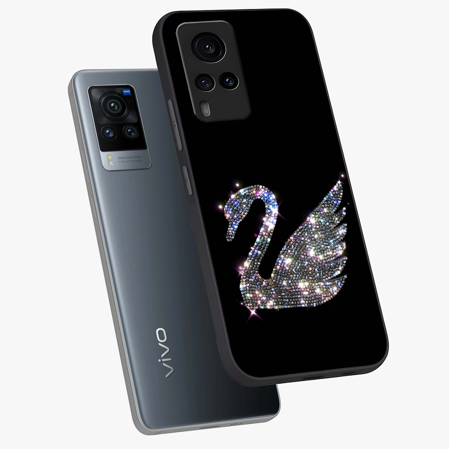 Starlit Swan Grace Glass Case displayed in angled mockup highlighting elegant swan illustration with dreamy celestial aesthetic.