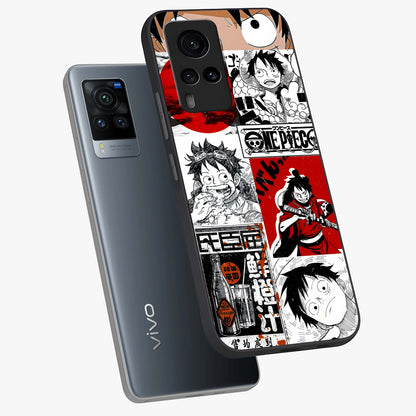 Strawhat Chaos Panels Glass Case displayed in angled mockup highlighting vibrant anime collage design with action aesthetic.