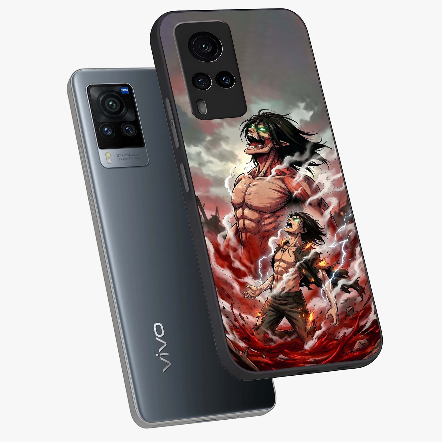 Titan Awakening Fury Glass Case displayed in angled mockup highlighting dramatic giant warrior design with bold anime aesthetic.