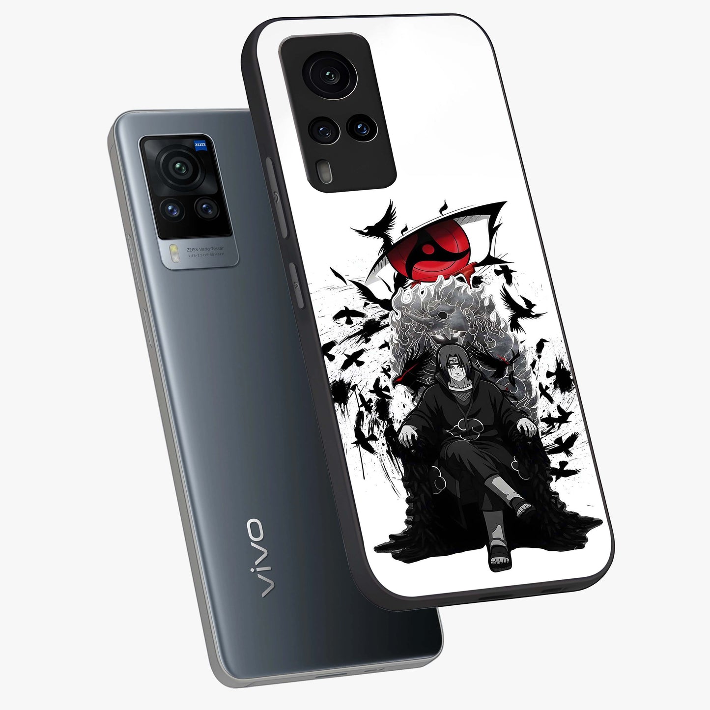Uchiha Shadow Throne Glass Case displayed in angled mockup highlighting glowing aquatic design with celestial aesthetic.