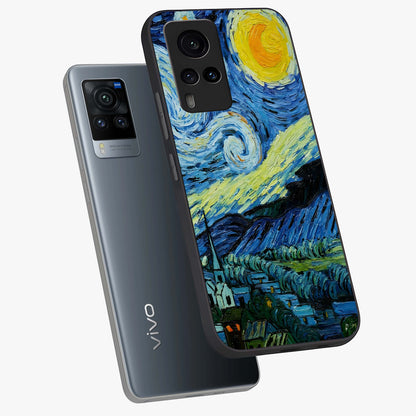 Van Gogh Art Glass Case displayed in angled mockup highlighting swirling brushstroke design with artistic aesthetic.