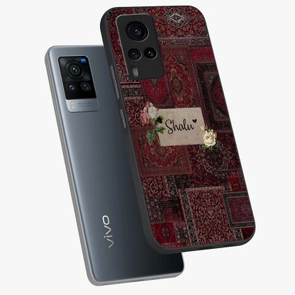 Velvet Wine Pattern Custom Name Glass Case displayed in angled mockup highlighting decorative velvet inspired design with custom name feature.