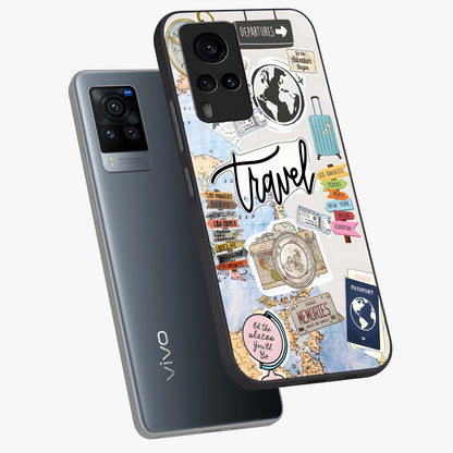 Wanderlust Journal Glass Case displayed in angled mockup highlighting adventure themed design with aesthetic travel vibe.