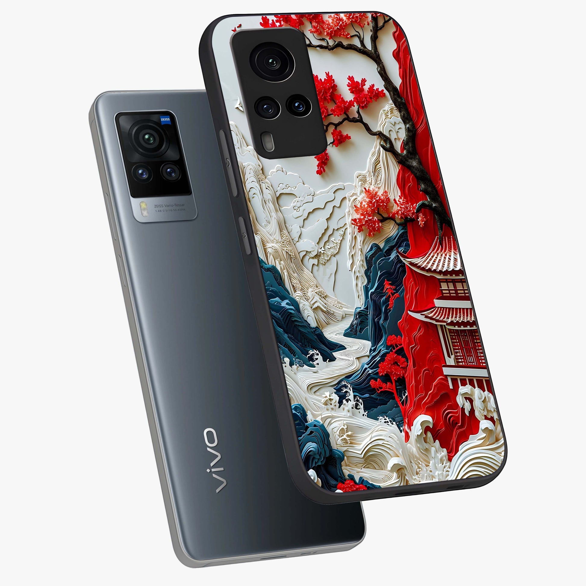 Whispers Of Sakura Waves Glass Case displayed in angled mockup highlighting flowing sakura design with soft floral aesthetic.