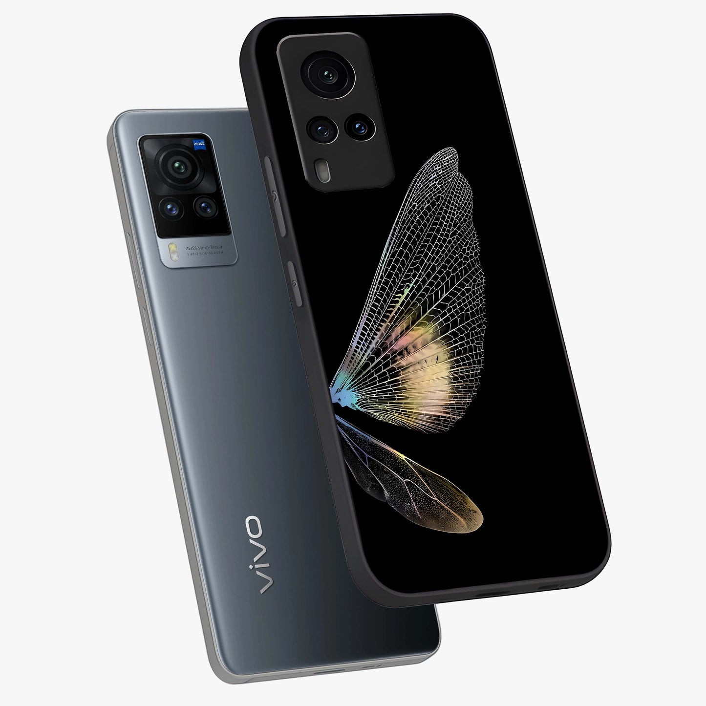 Whispers Of Wings Glass Case displayed in angled mockup highlighting soft feather design with celestial aesthetic style.