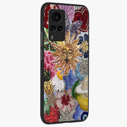 Celestial Floral and Playful Glass Case upright view showcasing whimsical floral artwork with cosmic aesthetic theme.