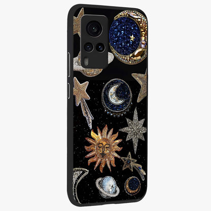 Celestial Gem Constellations Glass Case upright view showcasing cosmic constellation artwork with celestial aesthetic style.