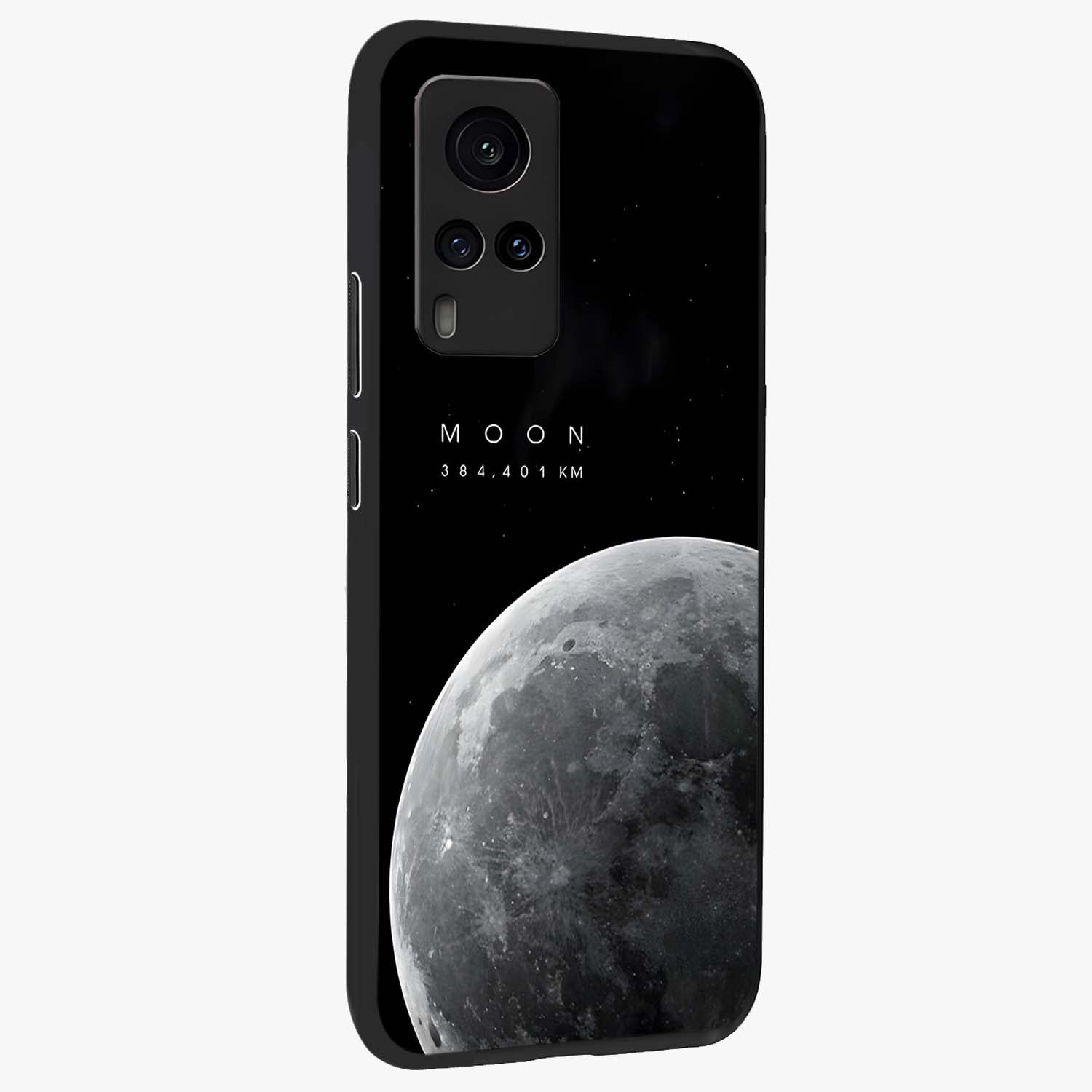 Cosmic Moon Glow Glass Case upright view showcasing luminous moon illustration with dreamy cosmic style.