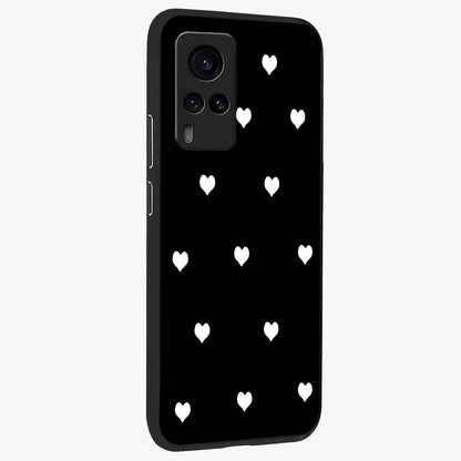 Cute And Simple White Hearts Glass Case upright view showcasing simple white hearts artwork with soft minimal theme.