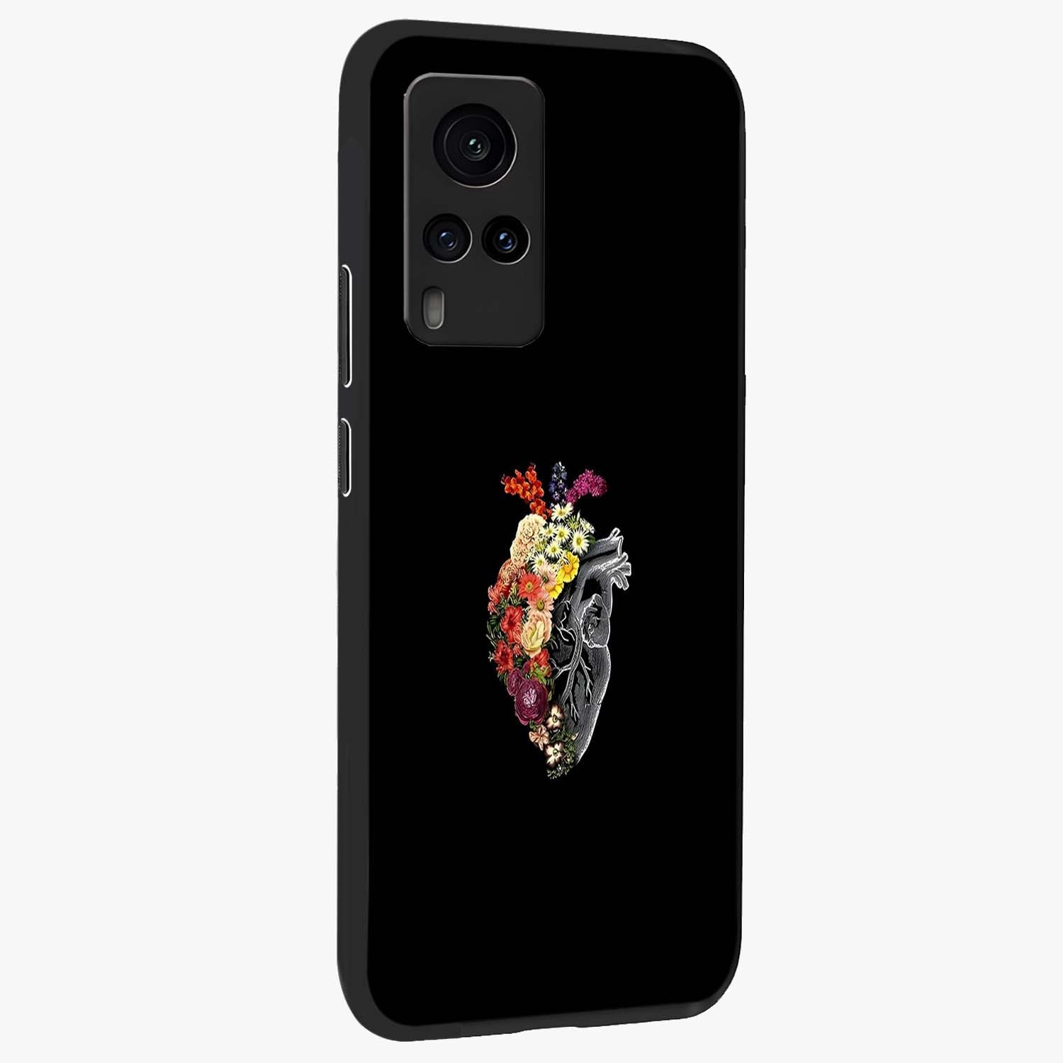 Heart With Flowers Glass Case upright view showcasing decorative heart and floral artwork with sweet romantic theme.