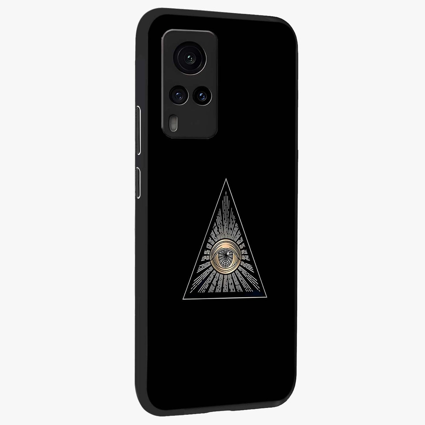Illuminati Evil Glass Case upright view showcasing striking illuminati artwork with mysterious symbolic theme.