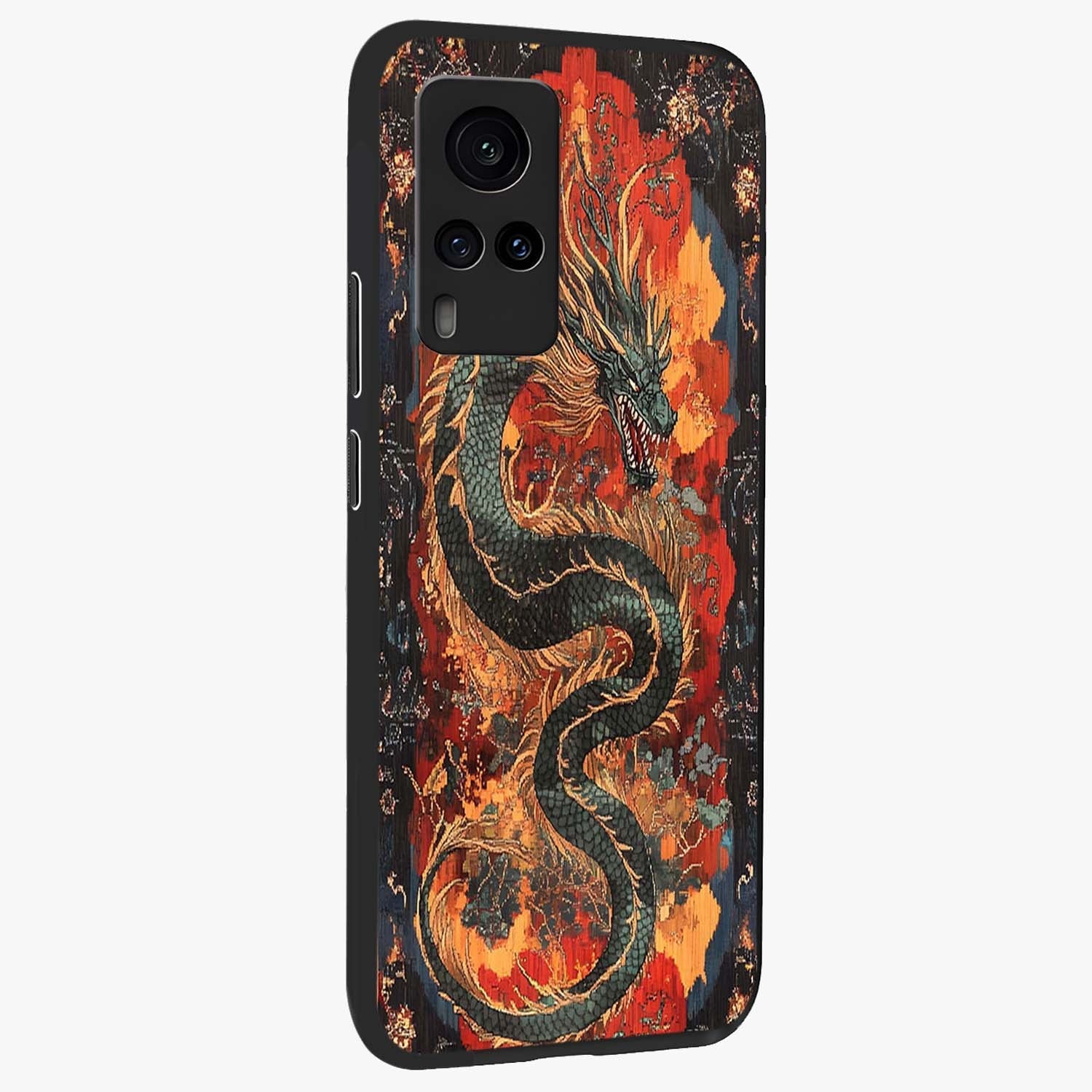 Inferno Dragon Soul Glass Case upright view showcasing intense dragon artwork with fantasy fire theme.