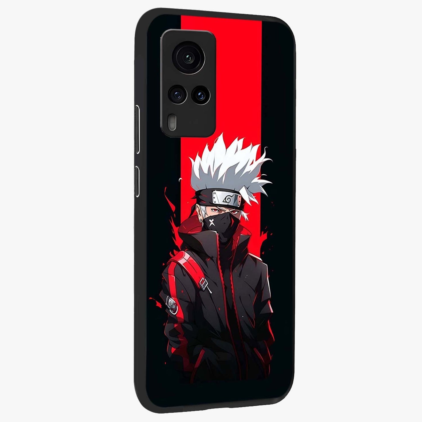 Kakashi Scarlet Shadow Glass Case upright view showcasing intense anime ninja artwork with dark action theme.