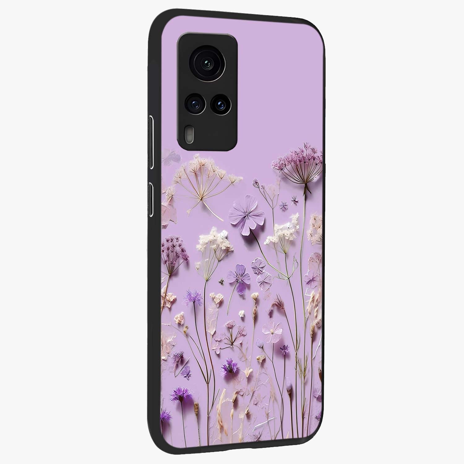 Lavender Blossom Dream Glass Case upright view showcasing delicate lavender blossom artwork with peaceful floral theme.