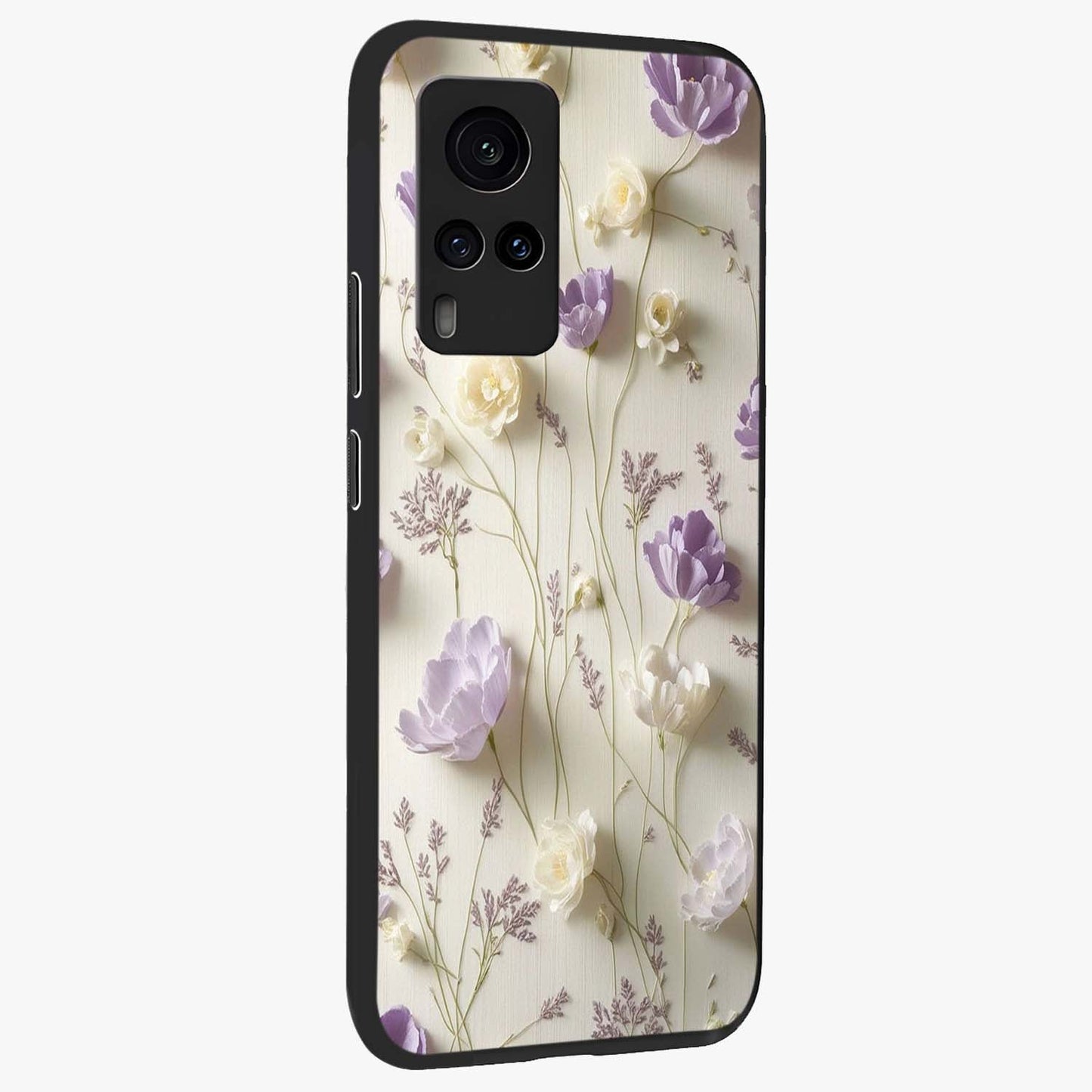 Lilac Breeze Harmony Glass Case upright view showcasing delicate lilac artwork with peaceful floral theme.